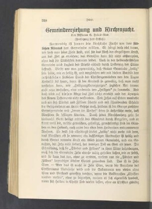 Gemeindeerziehung und Kirchenzucht (Fortsetzung statt Schluß)