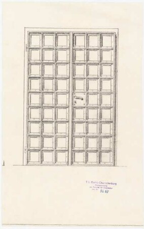 Einfriedung am Elektrizitätswerk Südwest, Berlin-Schöneberg: Ansicht einer Tür mit Dekoration 1:10 (Alternative zu Inv.Nr. 8666)