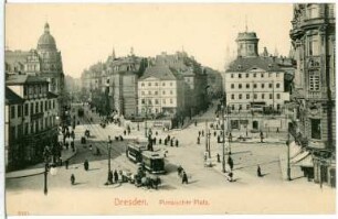 Dresden. Pirnaischer Platz mit Straßenbahn und Pferdewagen