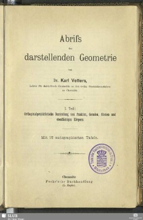 1: Orthogonalprojektivische Darstellung von Punkten, Geraden, Ebenen und ebenflächigen Körpern