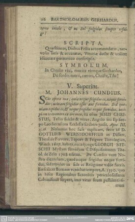 V. Superint. M. Johannes Cundius