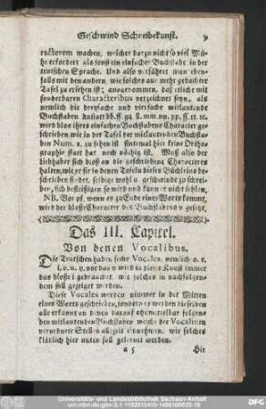 Das III. Capitel. Von denen Vocalibus.
