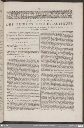 La Forme Des Prieres Ecclesiastiques