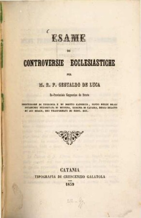 Esame di controversie ecclesiastiche