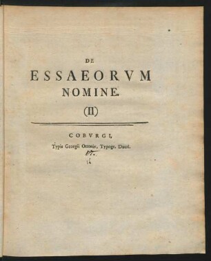 De Essaeorvm Nomine (II)