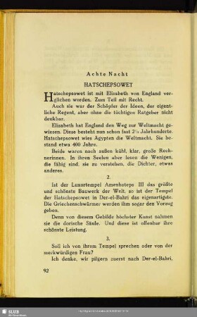 Achte Nacht. Hatschepsowet