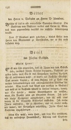 Billet des Herrn v. Voltaire an Herrn D. Alembert