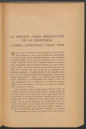 La muerte como integración de la existencia : Jacobsen - Maeterlinck - Tagore - Rilke