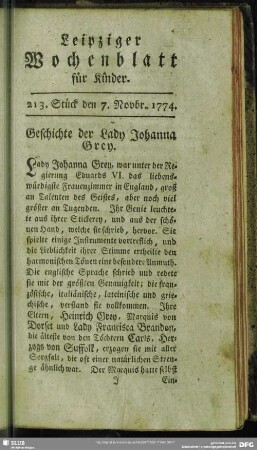 213. Stück den 7. Novbr. 1774