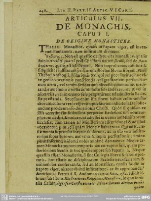 Articulus VII: De Monachis. Caput I. De Origine Monastices