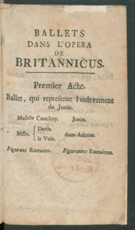 Ballets Dans L'Opera De Britannicus