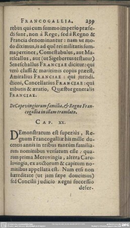 Cap. XX. De Capevingiorum familia, & Regno Francogalliae in illam translato