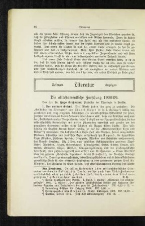 ¬Die¬ alttestamentliche Forschung 1908/09