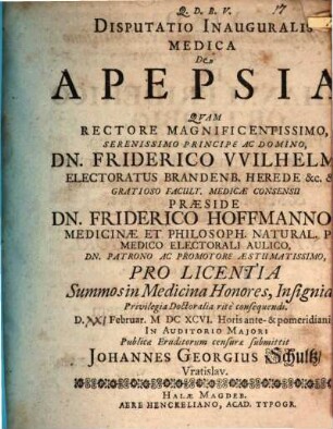 Disputatio Inauguralis Medica De Apepsia