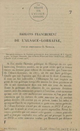 7: Parlons franchement de l'Alsace-Lorraine