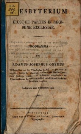 Presbyterium eiusque partes in regimine ecclesiae