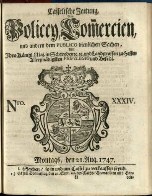 Nro. XXXIV, Montags, den 21. Aug. 1747
