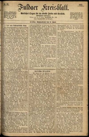 Erste Ausgabe vom Samstag, den 09. Juni 1883.