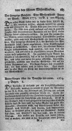 Anmerkungen über die Deutsche Literatur.
