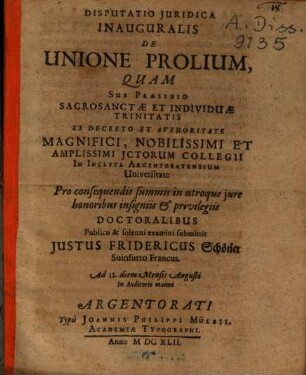 Disputatio Iuridica Inauguralis De Unione Prolium