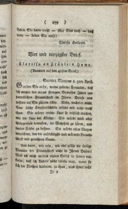 Vier und vierzigster Brief. Clarissa an Fräulein Howe. - Acht und vierzigster Brief. Fräulein Howe an Clarissa.
