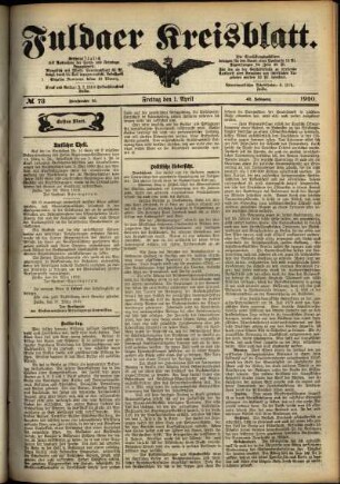 Erste Ausgabe vom Freitag, den 01. April 1910.
