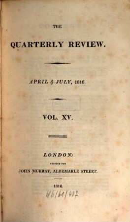 The quarterly review. 15 = No. 29 - 30. 1816