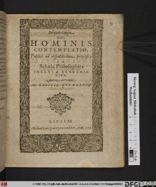 Anthrōpologia, id est, Hominis Contemplatio