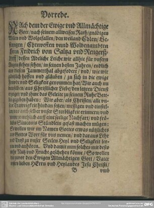 Leichenpredigt : Vorrede, Textus, Außlegung