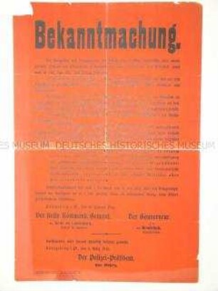 Maueranschlag zum Verbot der Aneignung und Veräußerung von Kriegsbeute
