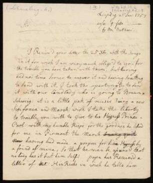 Brief von Gertrud Elisabeth Mara an Rudolf Erich Raspe