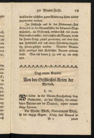 19-44, Das vierte Kapitel. Von den Geschlechts-Arten der Bienen. Das fünfte Kapitel. Vom Schwärmen und der Vermehrung der Bienen-Zucht.