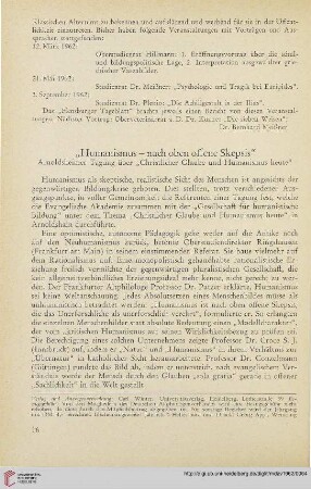 "Humanismus - nach oben offene Skepsis": Arnholdsheimer Tagung über "Christlicher Glaube und Humanismus heute"