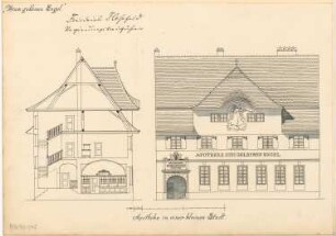 Apotheke in einer Kleinstadt Monatskonkurrenz Dezember 1904: Aufriss Straßenansicht, Querschnitt 1:100; Maßstabsleiste