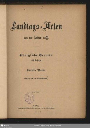1889/90,2: Landtags-Akten / Königliche Dekrete
