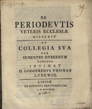 Diss. de periodeutis veteris ecclesiae