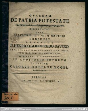 Quaedam De Patria Potestate : Dissertatio