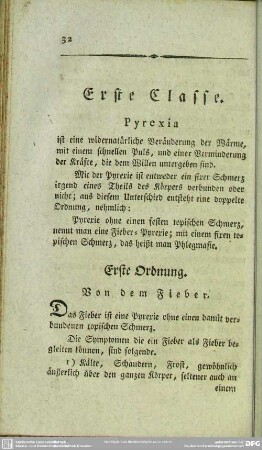 Erste Classe. Pyrexia