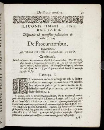 Disputatio [...] tertia, De Procuratoribus.