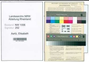 Entnazifizierung Elisabeth Aartz , geb. 06.07.1900 ()
