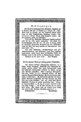An die Herrn Verleger pädagogischer Schriften