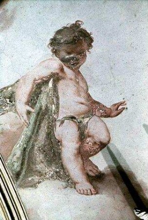 Pendentif über der Fortitudo-Statue: Putti mit Keule und Löwe
