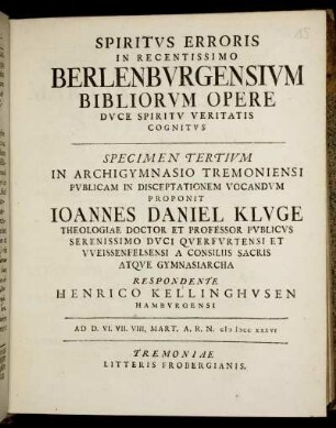 3: Spiritus Erroris In Recentissimo Berlenburgensium Bibliorum Opere Duce Spiritu Veritatis Cognitus. 3