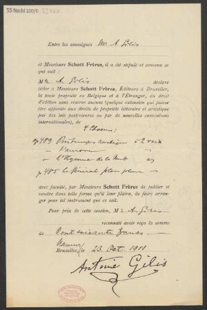 Verlagsschein über op. 489 und op. 485