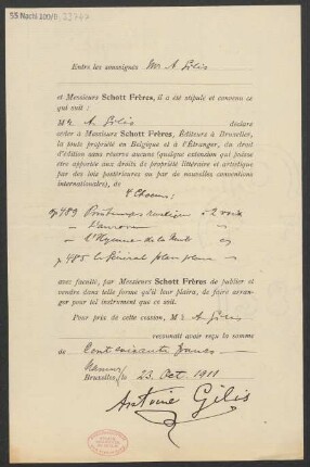 Verlagsschein über op. 489 und op. 485