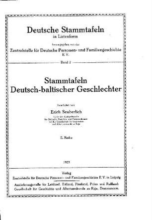 Stammtafeln deutsch-baltischer Geschlechter, II. Reihe