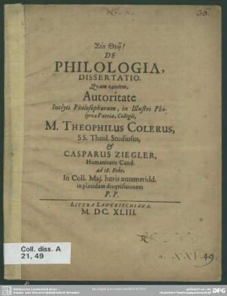 De philologia, dissertatio