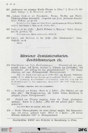 Altwiener Gratulationskarten. Geschäftsanzeigen etc. (Nr. 269-299)