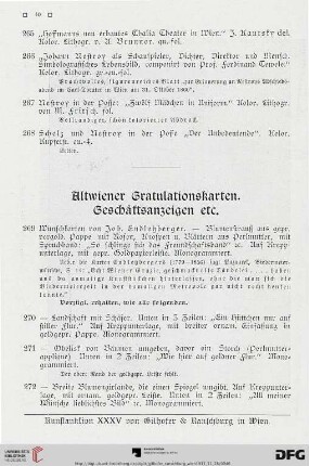 Altwiener Gratulationskarten. Geschäftsanzeigen etc. (Nr. 269-299)