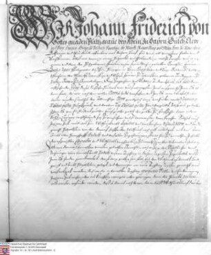 Pfalzgraf Johann Friedrich von Pfalz-Hilpoltstein beurkundet den Anschlag der Gefälle der Wittums-Herrschaft Heideck seiner Gemahlin Sophie Agnes